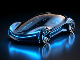 a futuristic car with blue lights