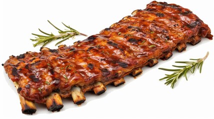 Grilled ribs on a white background. Treat yourself to the tempting allure of these grilled ribs, their appetizing display on a white background whetting your appetite.