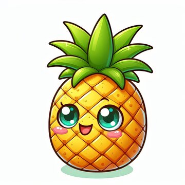 pineapple cartoon. isolated on white background. 3d render. AI generative