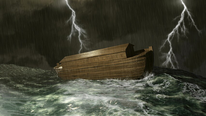 Noah's Ark sailing on the sea