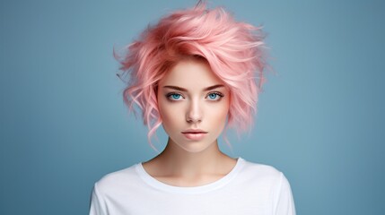 a woman with pink hair - obrazy, fototapety, plakaty