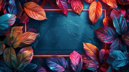 Colorful Leaves on Neon Light Frame