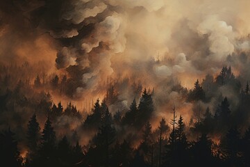 Forest fire. Wildfire. Natural disaster. illustration. Generative Ai - obrazy, fototapety, plakaty