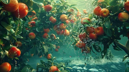 Foto op Plexiglas Create a dreamscape where fruit trees grow in impossible conditions, such as underwater or floating in the sky, blending the familiar with the fantastical © Alex