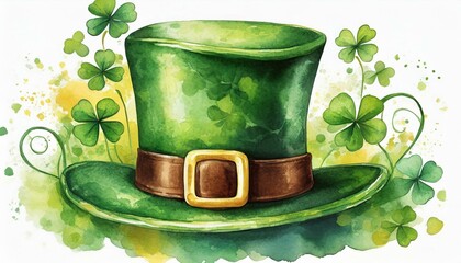 St. Patrick's Day Hat with Clover Isolated on white background