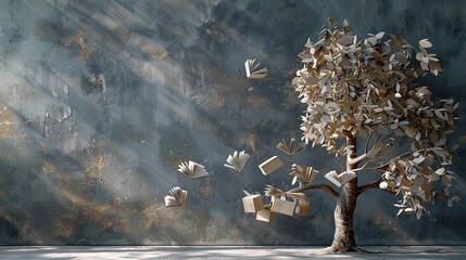 International literacy day concept with tree with book like leaves. knowledge concept with colorful...