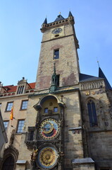 Prague, Czech, 20 March 2024:close-up view of the Prague Astronomical Clock, Old Town Square in...