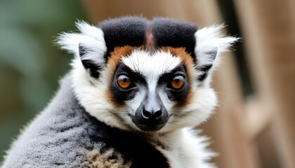 Naklejka premium A Lemur With Its Fur Fluffed Up Trying To Appear 