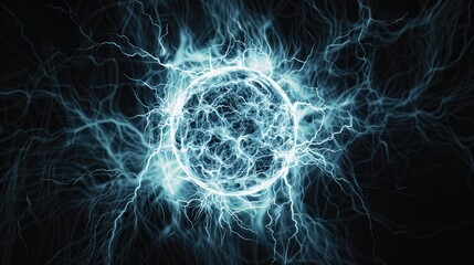 Obraz premium Ball lightning isolated on black background Generative AI