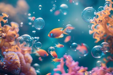 Vibrant Underwater Scene with Colorful Coral and Fish