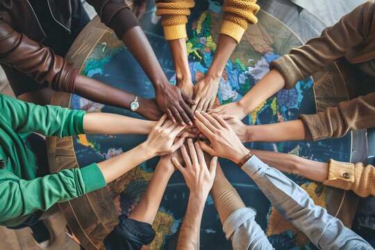 Diverse Teamwork United Over World Map in the Office