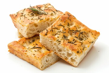 Rosemary focaccia bread, isolated against a white background.