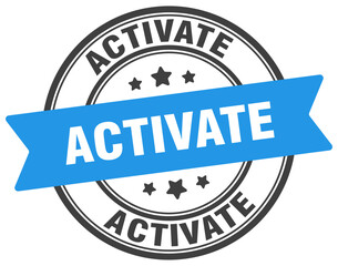 activate stamp. activate label on transparent background. round sign