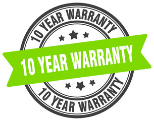 10 year warranty stamp. 10 year warranty label on transparent background. round sign