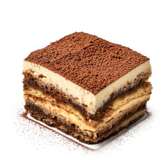 Tiramisu isolated on white transparent background, ultra realistic, PNG