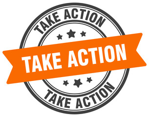 Obraz premium take action stamp. take action label on transparent background. round sign