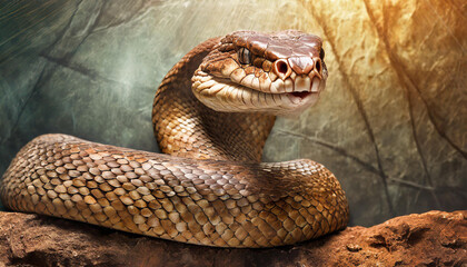 Close-up of large angry snake. Zoo and animal concept. - obrazy, fototapety, plakaty