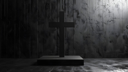black background with a white cross, minimalist, - obrazy, fototapety, plakaty