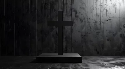 Fotobehang black background with a white cross, minimalist, © john