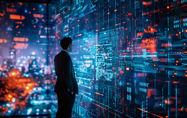 A collaborative journey: businessman and AI driving innovation in high-tech environment