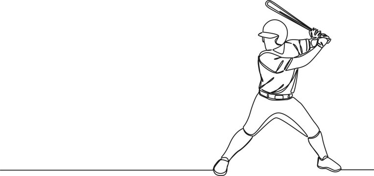 recommend clip art: continuous single line drawing of baseball player swinging bat, line art vector illustration