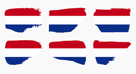 Netherlands flag collection with palette knife paint brush strokes grunge texture design. Grunge brush stroke effect set