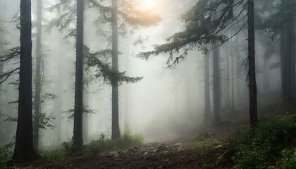 Fog in the forest - obrazy, fototapety, plakaty