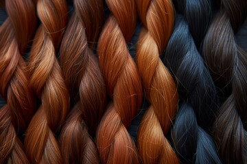 A close-up image showcasing a variety of hair colors braided together, highlighting texture and pattern - obrazy, fototapety, plakaty