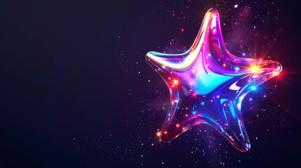 Flying or falling star in 3D in a futuristic y2k style. Render 3D galaxy shooting star emoji with blings and sparks. - obrazy, fototapety, plakaty