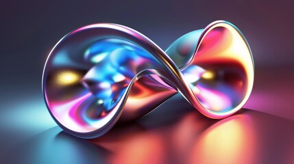 A glossy chrome holographic element in the 3d context of Y2K. Abstract shape of chrome metal, with holographic light forming a Y2K form. Modern illustration in 3d.......