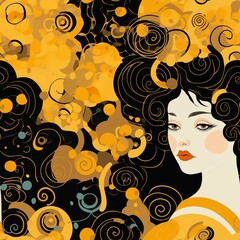 Seamless pattern. A drawing in the style of Gustav Klimt. For wallpaper, background, packaging