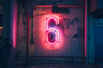 number six glow in the dark neon light - obrazy, fototapety, plakaty