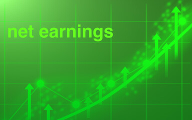 net earnings lettering - green business chart shows growth and success with arrows and points, business, office, economy, diagram, arrow, business world, operation