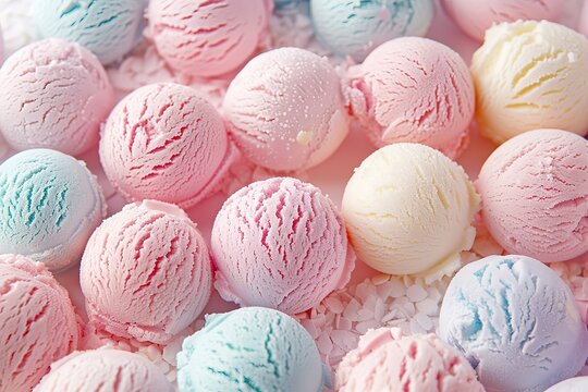 Pastel colors ice cream balls background template high quality AI generated image