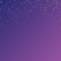 Star Sequin Confetti on Neon Purple Background. Voucher Gift Card Template. Isolated Flat Birthday Card. Golden Stars Banner. Vector Gold Glitter. Falling Particles on Floor. Christmas Party Frame. - 763998911