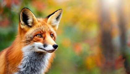 Obraz premium Portrait of beautiful red fox. Wild forest animal. Nature autumn scenery.