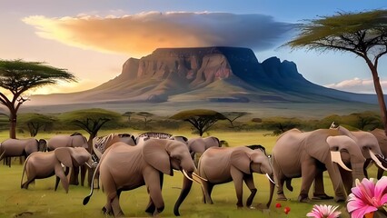 wildebeest in the serengeti national park city - obrazy, fototapety, plakaty