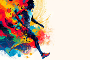 Dynamic runner in action, colorful abstract olympic athlete illustration - 763999972