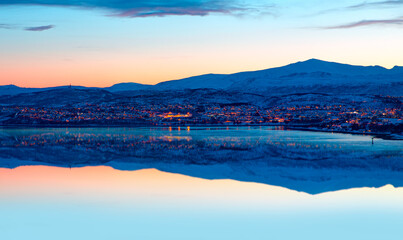 Urban landscape of Tromso in Northern Norway  - Arctic city of Tromso with bridge - Tromso, Norway 