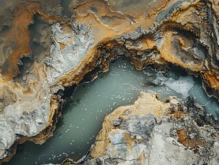Capture the intricate details of a polluted water stream due to gold mining, contrasting the devastation with the purity of a sustainable water source, showcasing the urgent need for eco-conscious pra