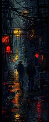 Illustrate a secret exchange of illegal goods in a dimly lit alley, with shadowed figures engaging in a transaction under the watchful gaze of hidden lookouts, highlighting the dangerous and unpredict