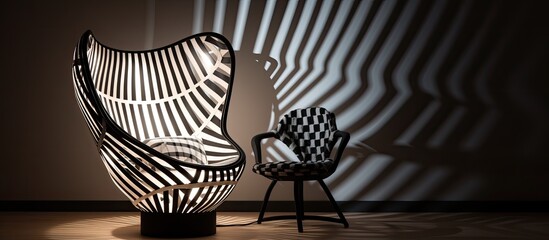 A detailed view of a chair with its shadow cast on the wall in the background