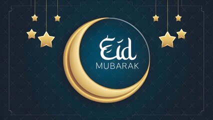 Fototapeta na wymiar Eid Mubarak poster with celestial elements crescent moon, stars