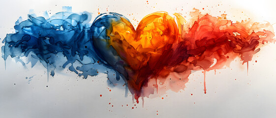 A beautiful watercolor painting of a heart symbol in warm tones representing love and passion on a white backdrop