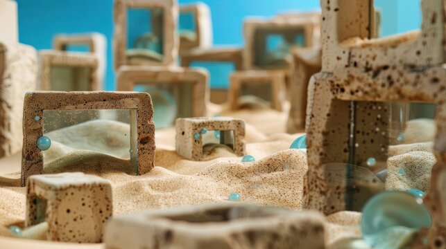 Desert habitats with airlock entrances and static-free materials, featuring mini scenes of sealing windows and doors against fine sand 