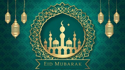 Intricate Eid Mubarak poster design mirrors Islamic heritage with joy