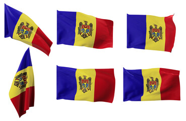 Large pictures of six different positions of the flag of Moldova