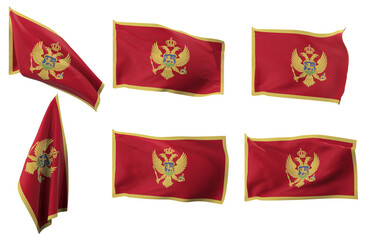 Large pictures of six different positions of the flag of Montenegro