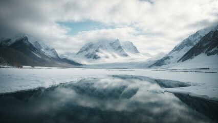 Fototapeta na wymiar Serene Symmetry: Snow-Capped Peak Reflecting on a Mountain Lake