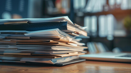Stack of documents on the table. 